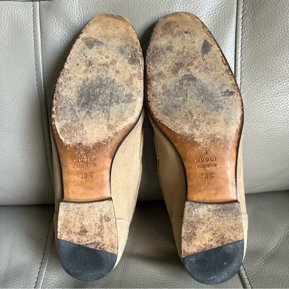Gucci Tan and Brown Loafers with Penny Design Sz 36 US 6 Suede Leather Horsebit